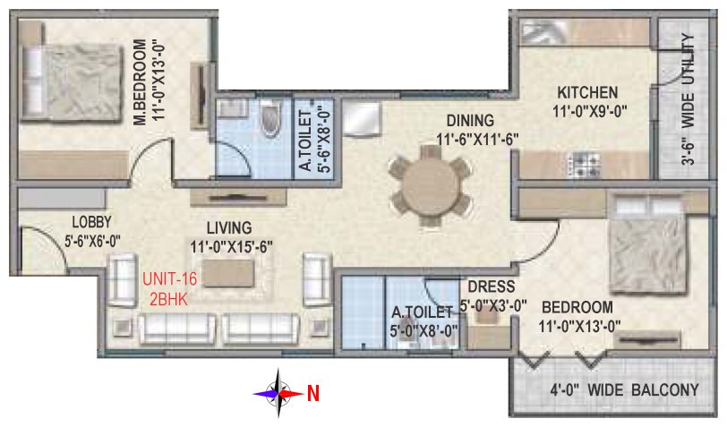 Floor plan of 2 BHK 1434 Sq. Ft. Apartment in Amigo Estella, Bangalore