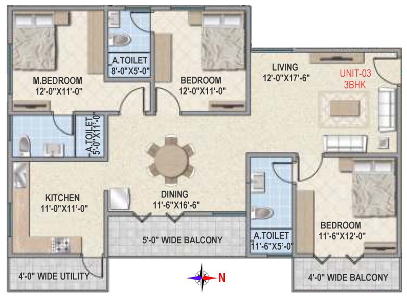 Floor plan of 3 BHK 1862 Sq. Ft. Apartment in Amigo Estella, Bangalore