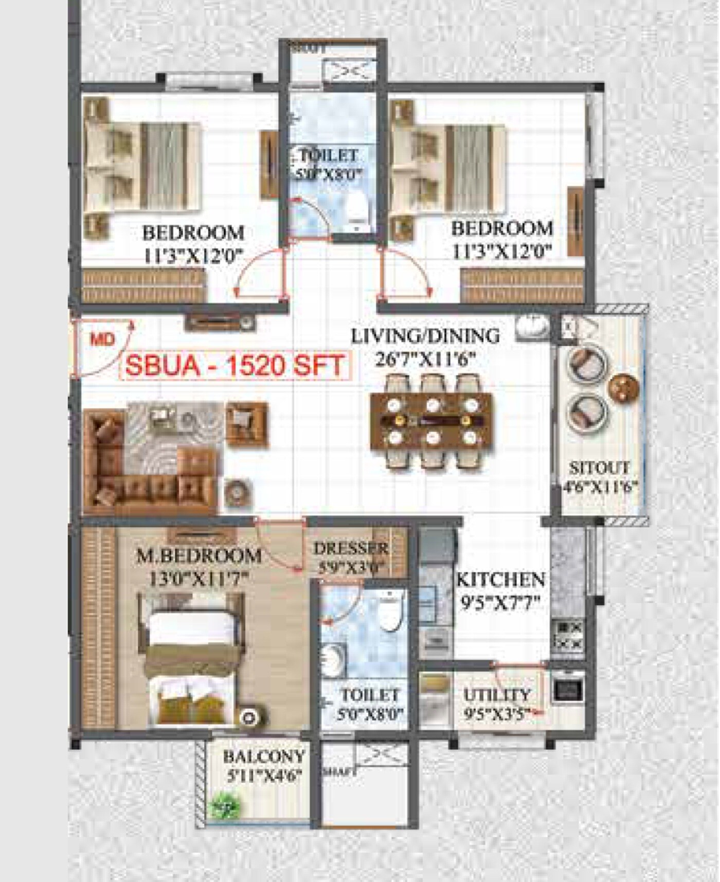3 BHK 1520 Sq. Ft. Apartment