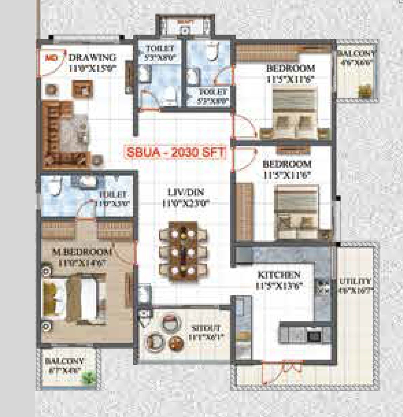 3 BHK 2030 Sq. Ft. Apartment