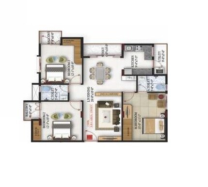 Floor plan of 3 BHK 1391 Sq. Ft. Apartment in Amrutha Maple, Bangalore