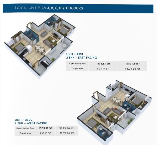 Floor plan of 2 BHK 1303 Sq. Ft. Apartment in Amsha Bhuvi, Bangalore