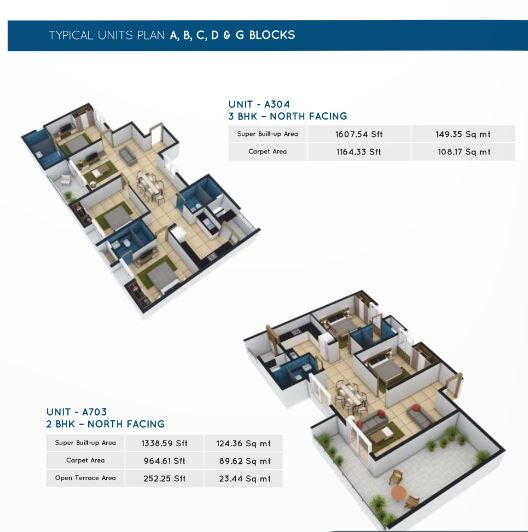 Floor plan of 3 BHK 1607 Sq. Ft. Apartment in Amsha Bhuvi, Bangalore