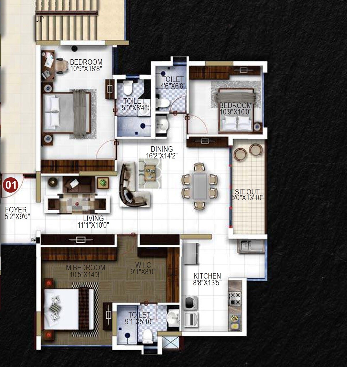 Floor plan of 3 BHK 2060 Sq. Ft. Apartment in Anaa Signature, Bangalore