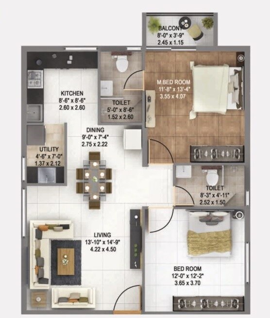 2 BHK 1216 Sq. Ft. Apartment