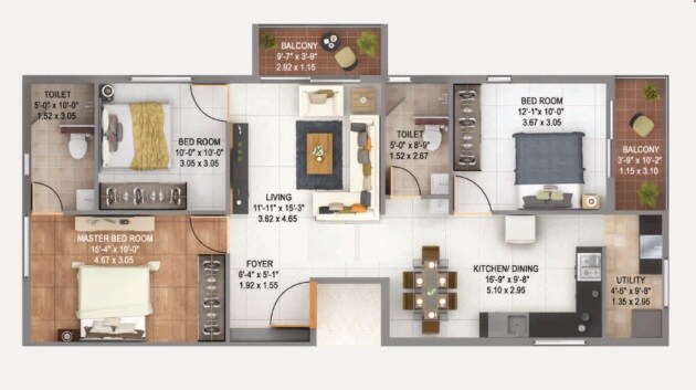 3 BHK 1467 Sq. Ft. Apartment