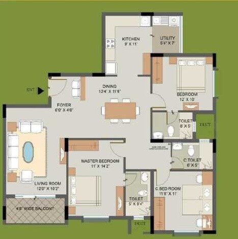 Floor plan of 3 BHK 1533 Sq. Ft. Apartment in Ananda Valmark, Bangalore