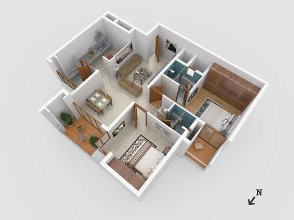 Floor plan of 2 BHK 1300 Sq. Ft. Apartment in Anika Redwood, Bangalore