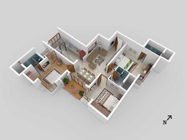 Floor plan of 3 BHK 1400 Sq. Ft. Apartment in Anika Redwood, Bangalore