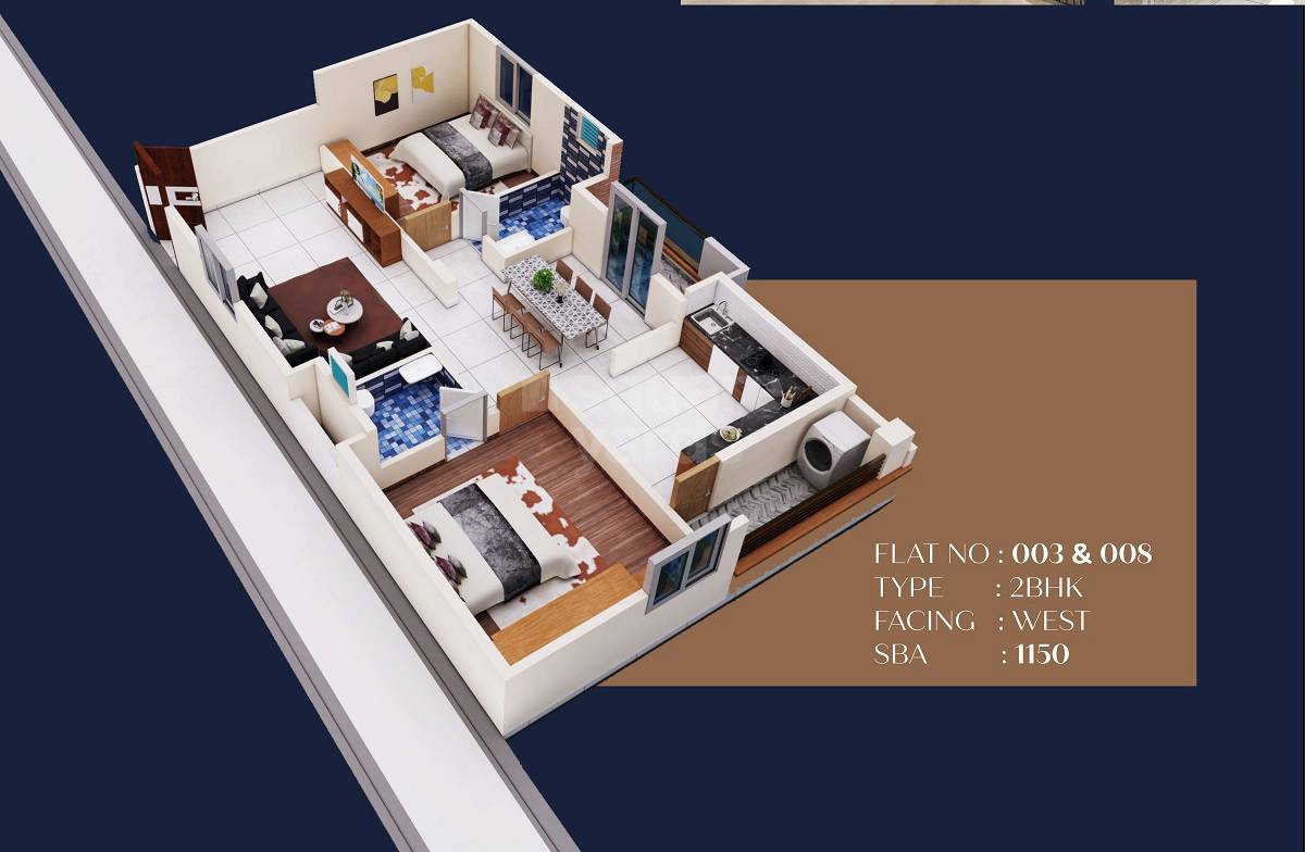 Floor plan of 2 BHK 1150 Sq. Ft. Apartment in Anirudh Gateway Park, Bangalore