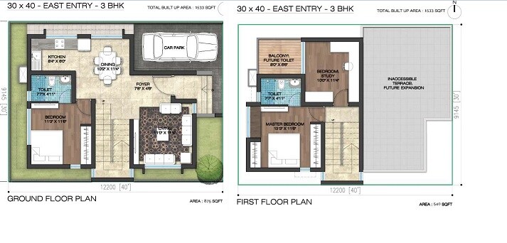 Floor plan of 3 BHK 1533 Sq. Ft. Villa in Anish Crown Imperial, Bangalore