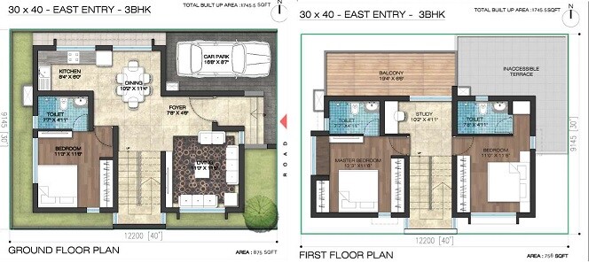 Floor plan of 3 BHK 1745 Sq. Ft. Villa in Anish Crown Imperial, Bangalore