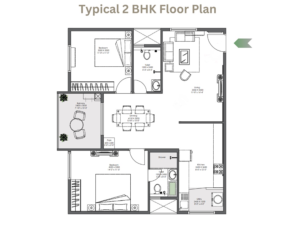 2 BHK 1535 Sq. Ft. Apartment in Ankuraa Meridian