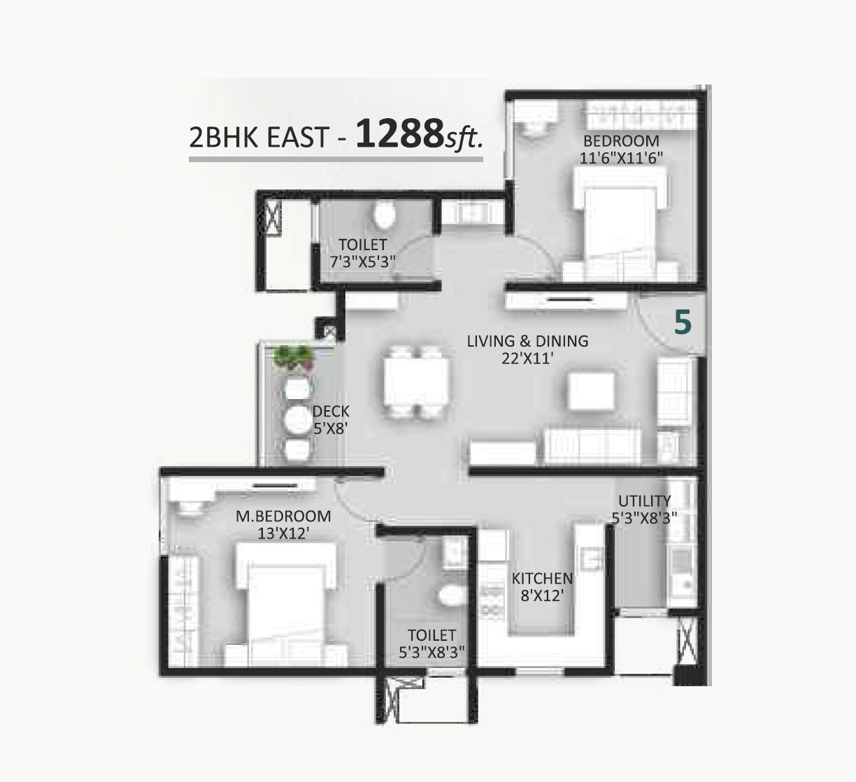 2 BHK 1288 Sq. Ft. Apartment
