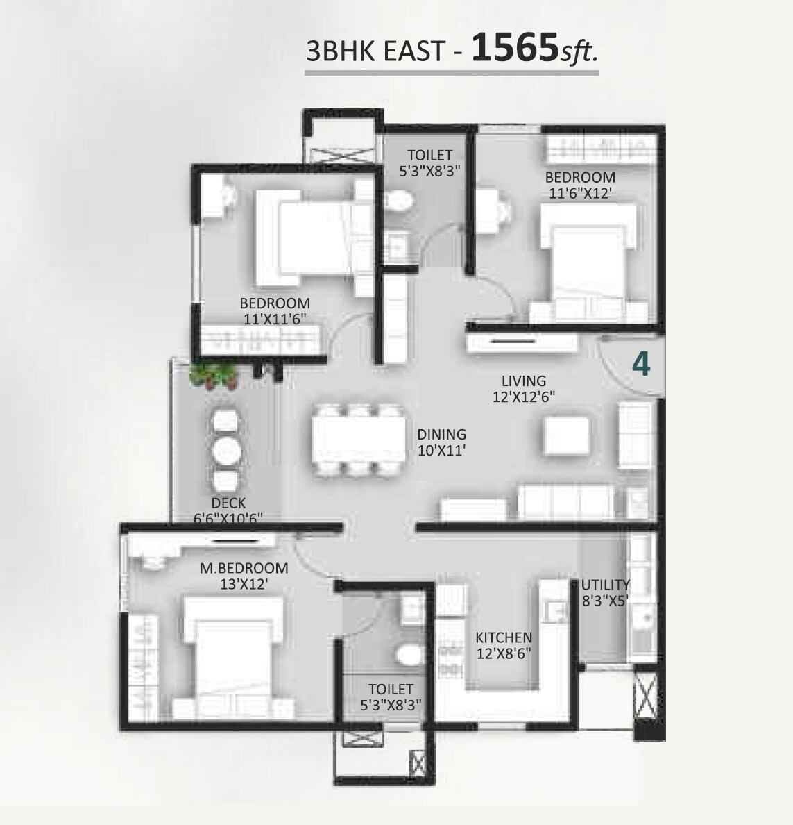3 BHK 1565 Sq. Ft. Apartment