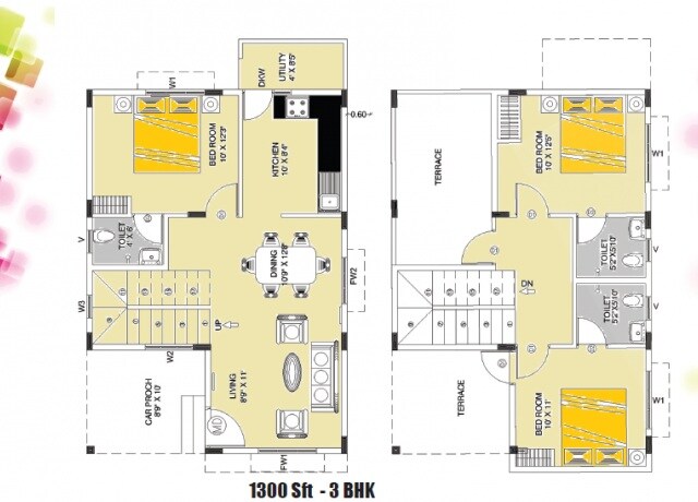 Floor plan of 3 BHK 1300 Sq. Ft. Villa in Annciya Serene, Bangalore