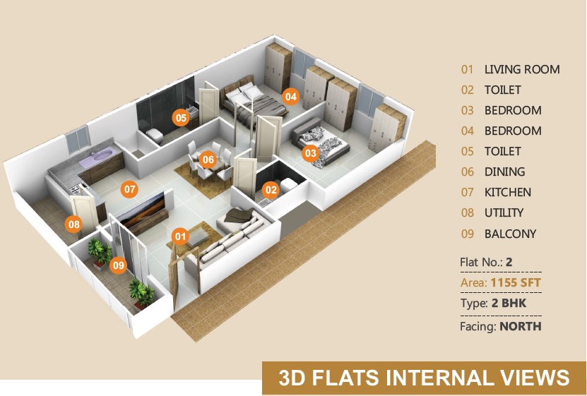 2 BHK 1155 Sq. Ft. Apartment in Anuraag Amogh