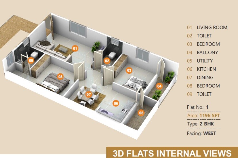 2 BHK 1196 Sq. Ft. Apartment