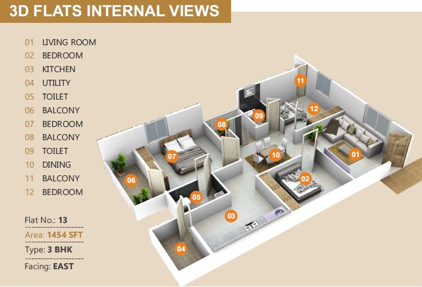 3 BHK 1454 Sq. Ft. Apartment