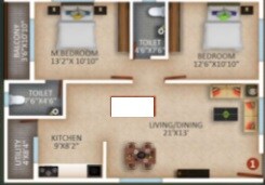 Floor plan of 2 BHK 1080 Sq. Ft. Apartment in Anvitha Delight, Bangalore