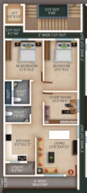 Floor plan of 3 BHK 1124 Sq. Ft. Apartment in Anvitha Delight, Bangalore