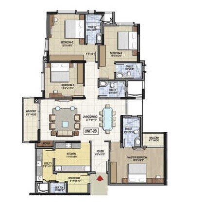 Floor plan of 4 BHK 2660 Sq. Ft. Apartment in Aparna Elina, Bangalore