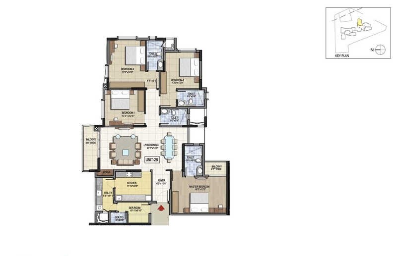 Floor plan of 4 BHK 3900 Sq. Ft. Apartment in Aparna Elina, Bangalore