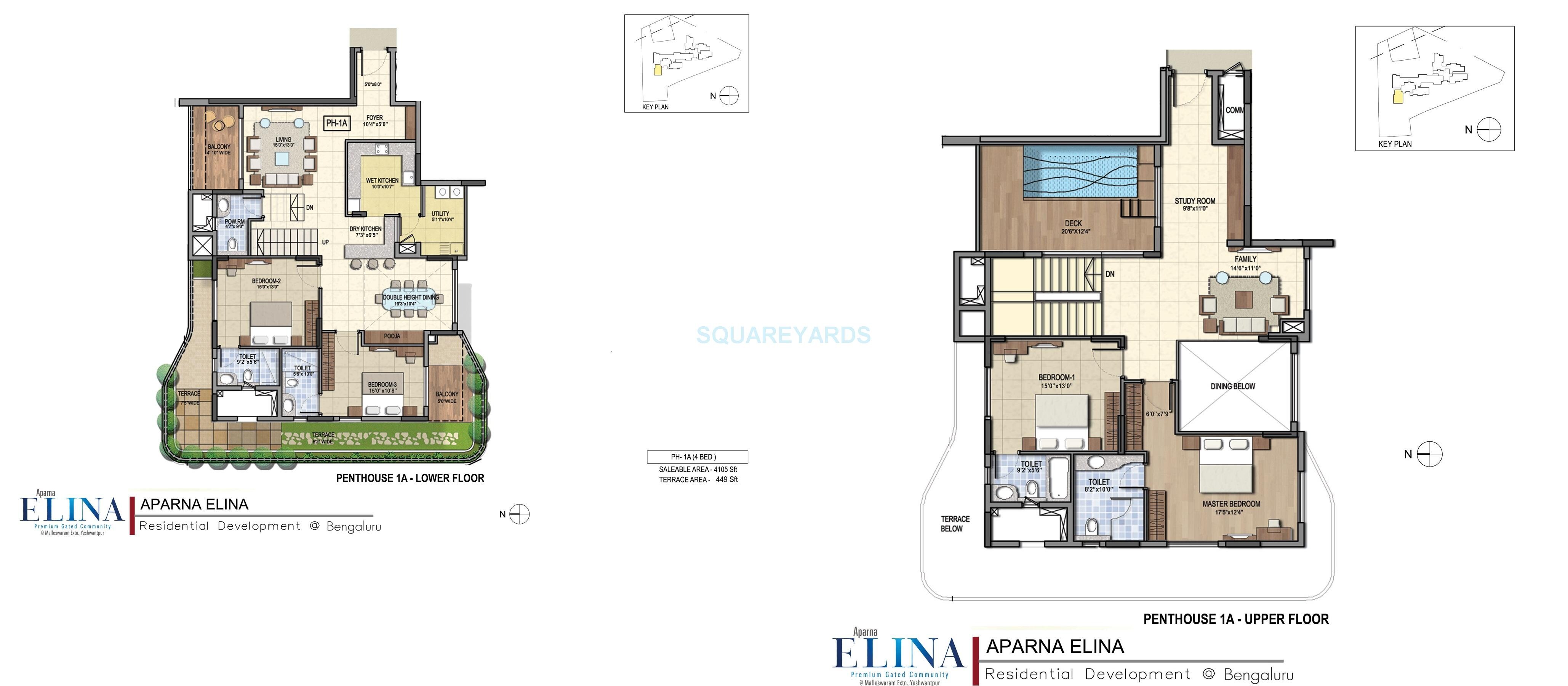 Floor plan of 4 BHK 4105 Sq. Ft. Apartment in Aparna Elina, Bangalore