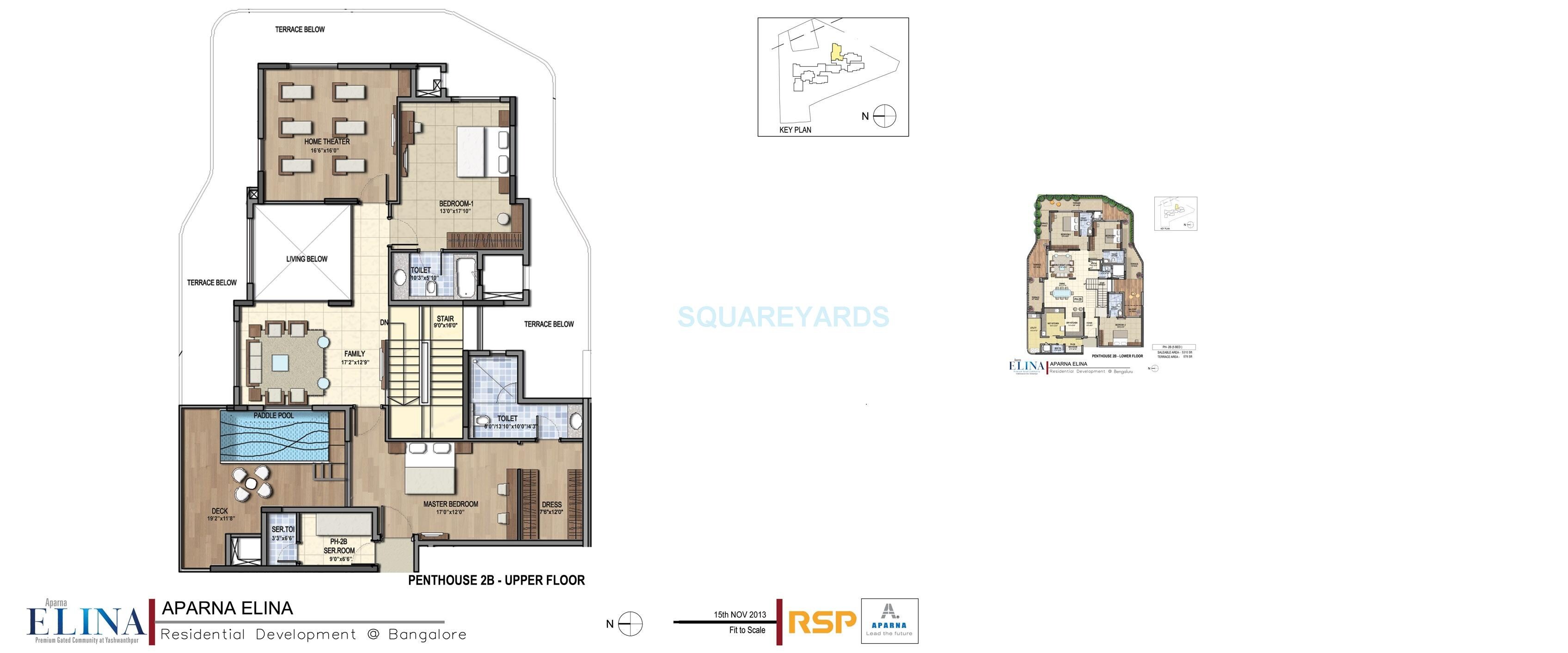 Floor plan of 5 BHK 5310 Sq. Ft. Apartment in Aparna Elina, Bangalore