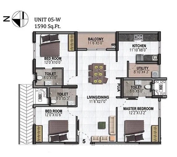 Other, aparna-maple 3 Bedroom 1590 Sq.Ft. Apartment In Hegde Nagar Bangalore 9149847