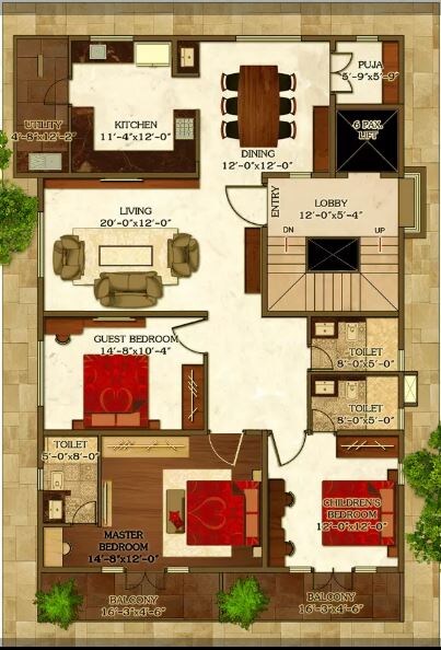 Floor plan of 4 BHK 2361 Sq. Ft. Apartment in Apranje Elan, Bangalore