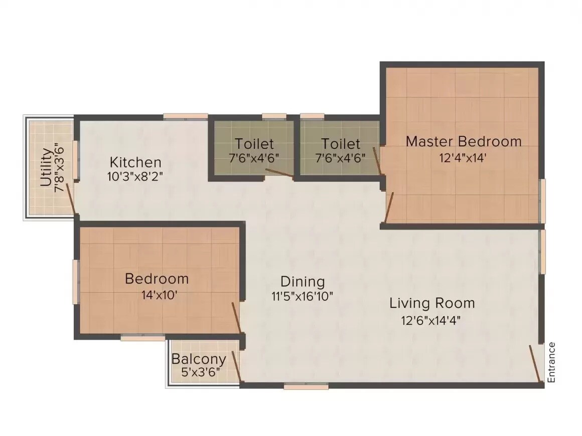 Floor plan of 2 BHK 1089 Sq. Ft. Apartment in AR Manjunatha Regency, Bangalore