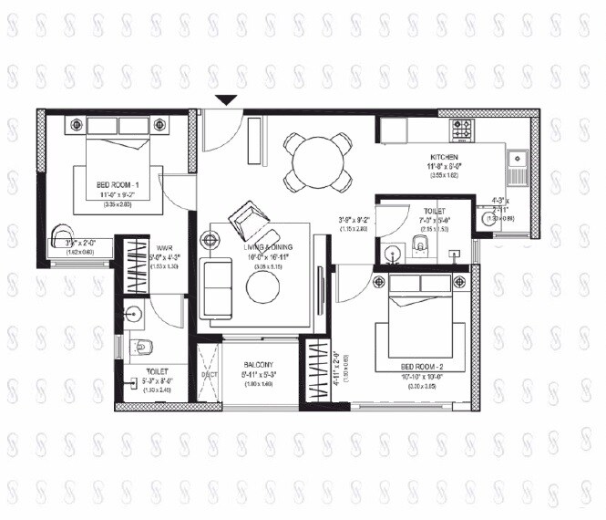 Floor plan of 2 BHK 951 Sq. Ft. Apartment in Aratt Alchemy One, Bangalore