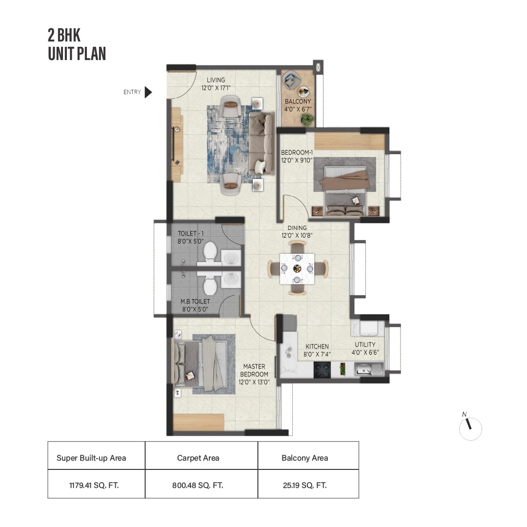 Floor plan of 2 BHK 1179 Sq. Ft. Apartment in Aratt Avant Twilight, Bangalore