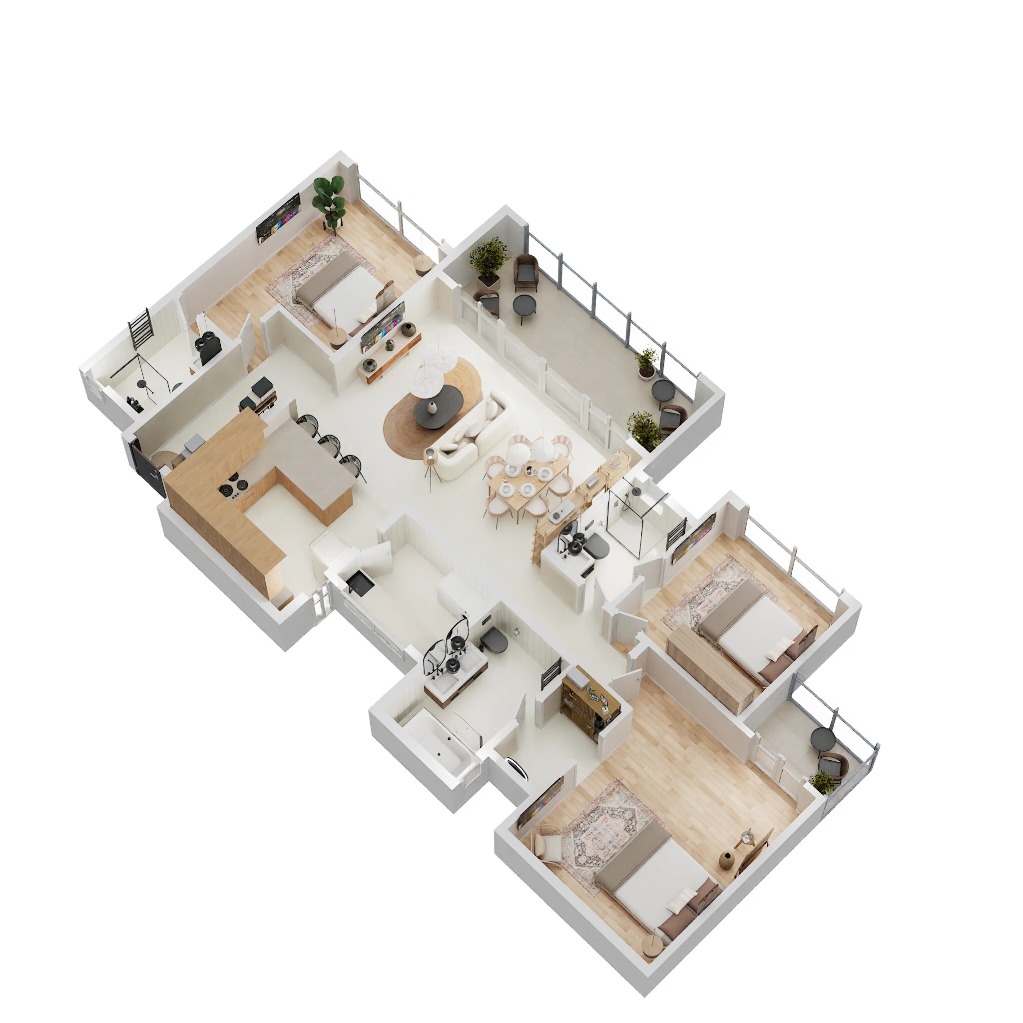 Floor plan of 3 BHK 2048 Sq. Ft. Apartment in Aratt Ayatana Residences, Bangalore