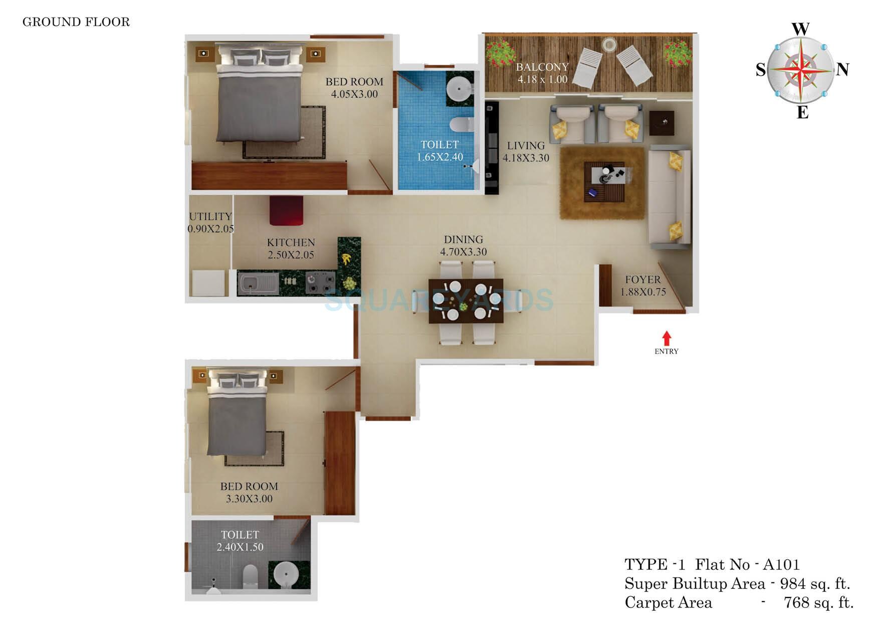 2 BHK 984 Sq. Ft. Apartment