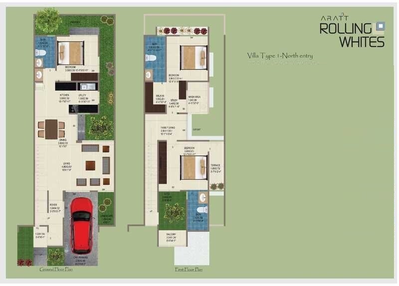 Floor plan of 3 BHK 1258 Sq. Ft. Villa in Aratt Rolling Whites, Bangalore