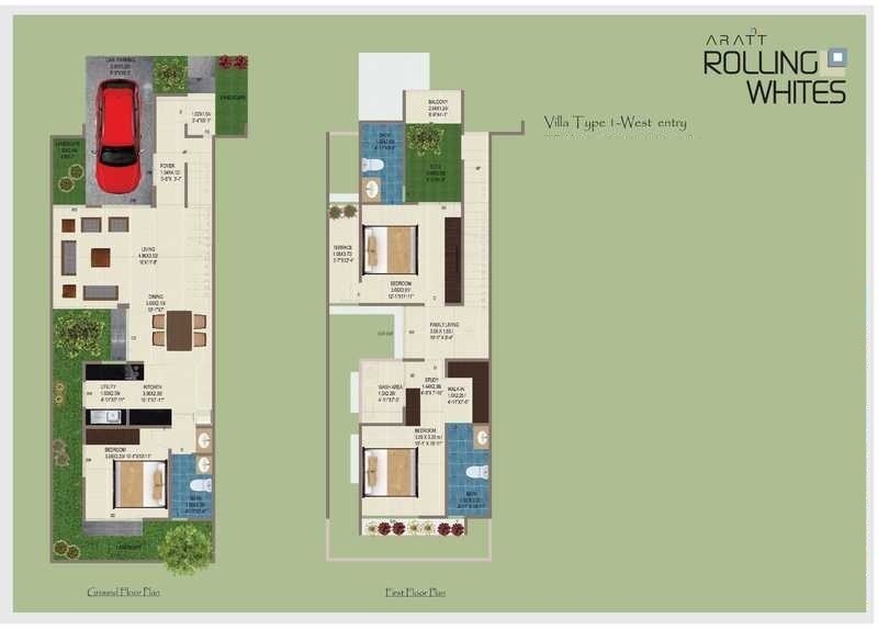 Floor plan of 3 BHK 1388 Sq. Ft. Villa in Aratt Rolling Whites, Bangalore