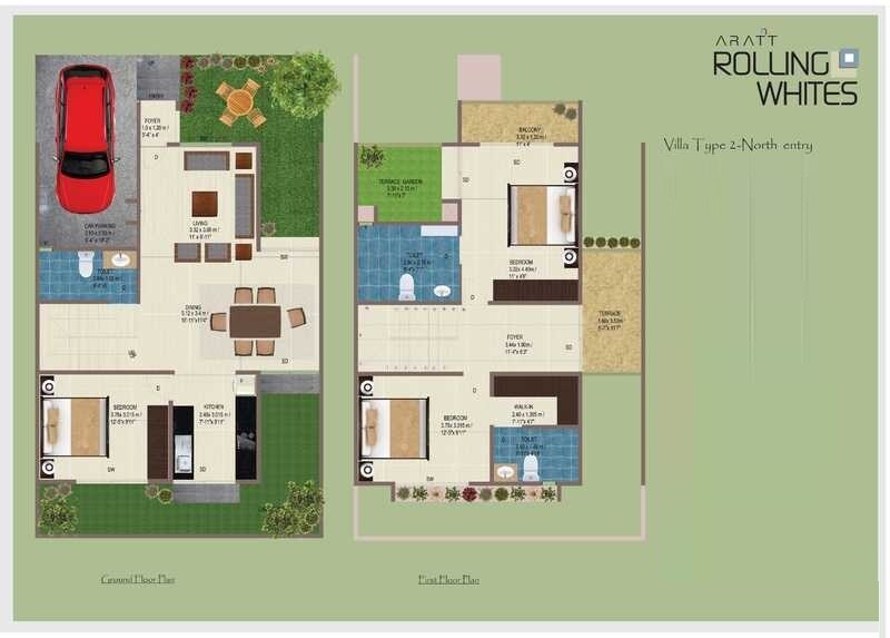 Floor plan of 3 BHK 1443 Sq. Ft. Villa in Aratt Rolling Whites, Bangalore