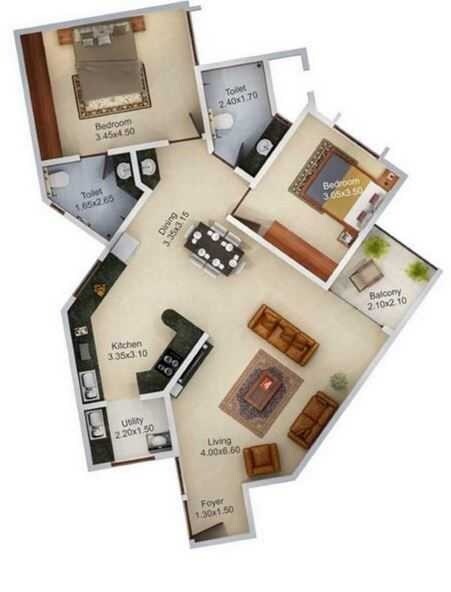 2 BHK 1223 Sq. Ft. Apartment