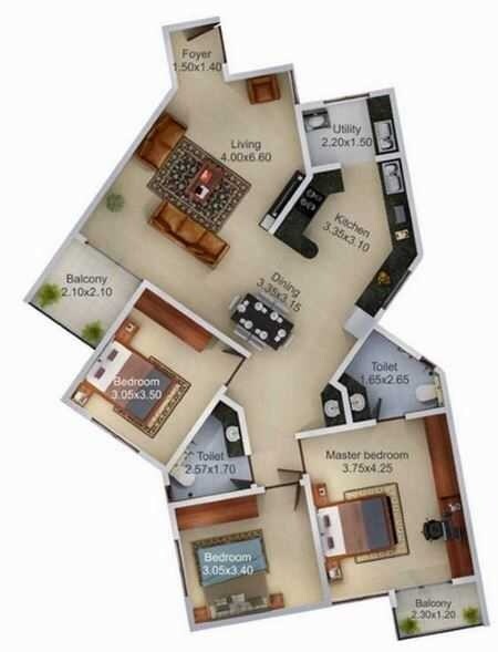 3 BHK 1450 Sq. Ft. Apartment