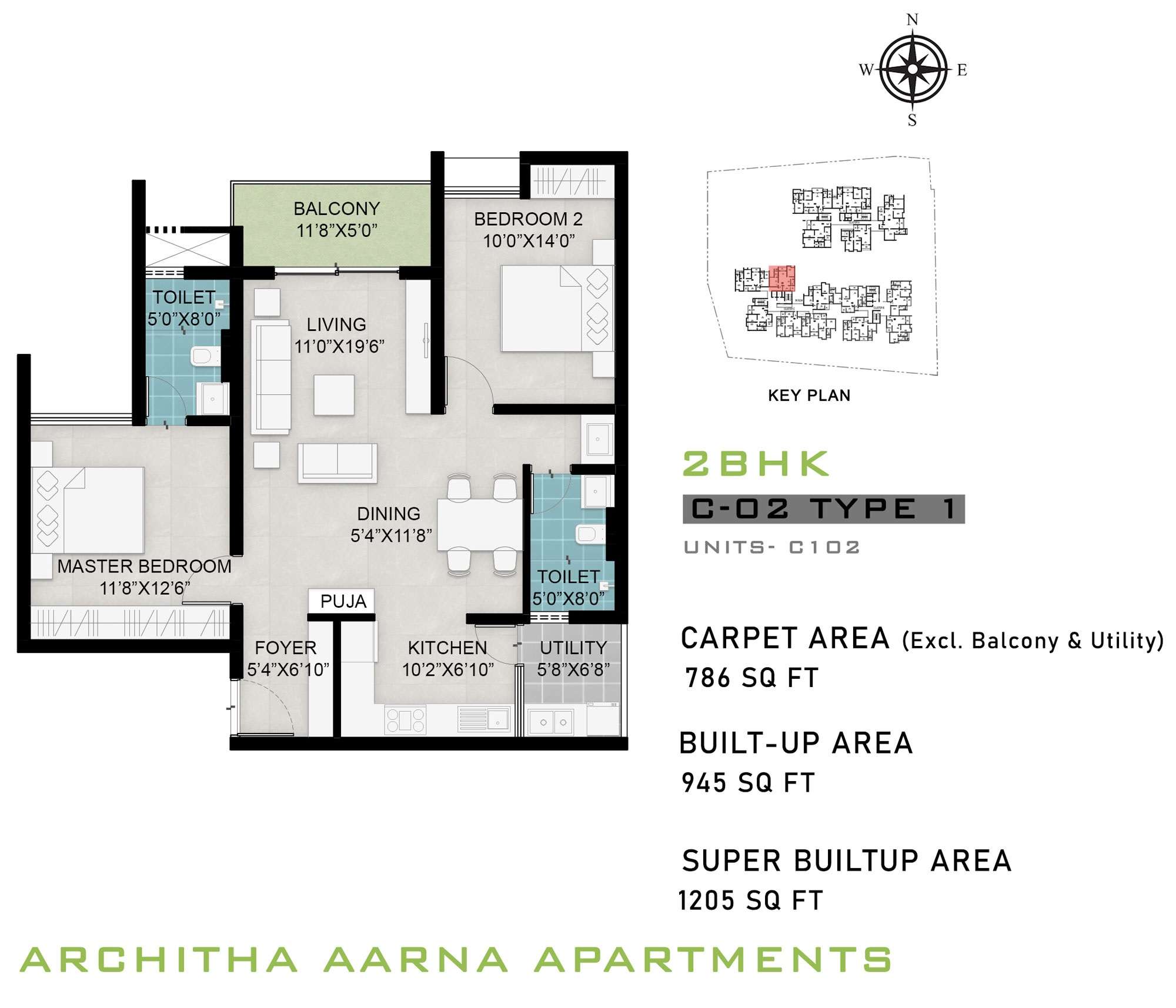 2 BHK 786 Sq. Ft. Apartment in Architha Aarna