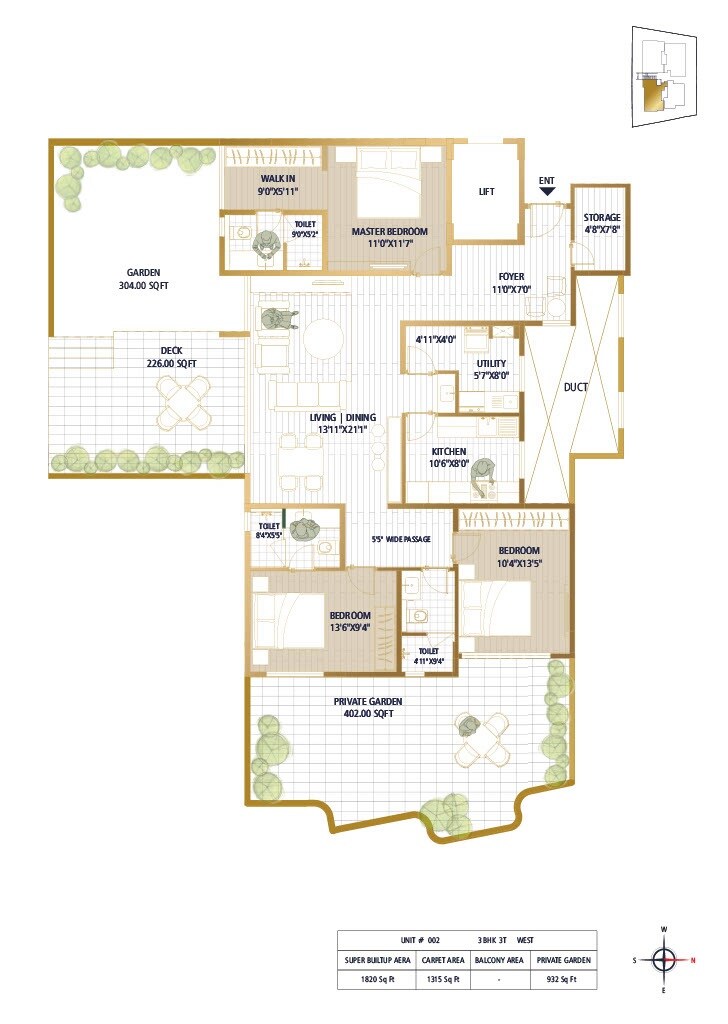 Floor plan of 3 BHK 1820 Sq. Ft. Apartment in ARE Neuhaus, Bangalore