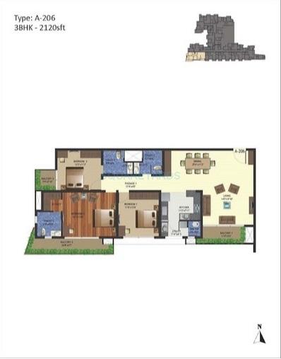 Floor plan of 3 BHK 2120 Sq. Ft. Apartment in Arge Realty Helios, Bangalore