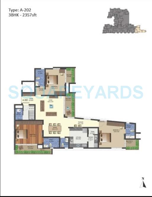 Floor plan of 3 BHK 2357 Sq. Ft. Apartment in Arge Realty Helios, Bangalore