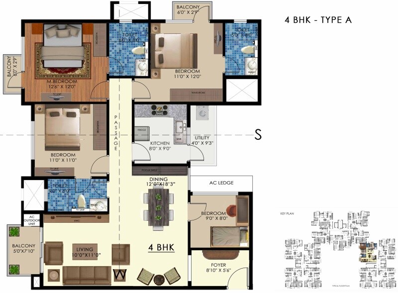 Floor plan of 4 BHK 1713 Sq. Ft. Apartment in Arge Urban Bloom, Bangalore