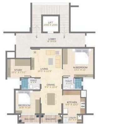 Floor plan of 2 BHK 1220 Sq. Ft. Apartment in Arihant Vilaya, Bangalore