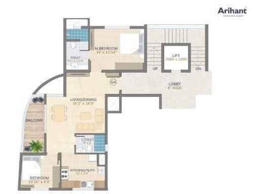 Floor plan of 2 BHK 1311 Sq. Ft. Apartment in Arihant Vilaya, Bangalore