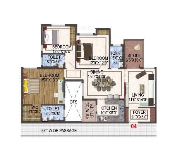 Floor plan of 3 BHK 1710 Sq. Ft. Apartment in ARK Cloud City, Bangalore