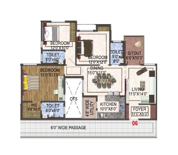 Floor plan of 3 BHK 2040 Sq. Ft. Apartment in ARK Cloud City, Bangalore